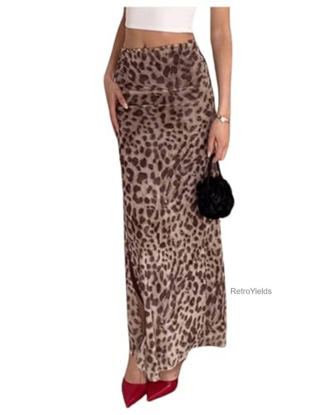 Y2K Leopard Print High Waisted Maxi Skirt, Cheetah Floral Summer Long Skirt